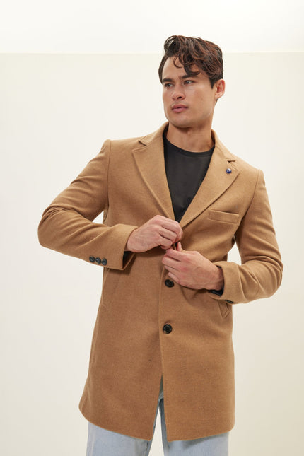Men's Single-Breasted Wool Overcoat - Camel | Ron Tomson