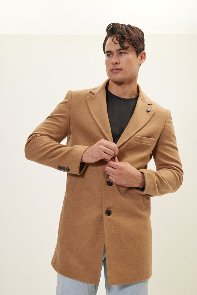 Men's Single-Breasted Wool Overcoat - Camel | Ron Tomson