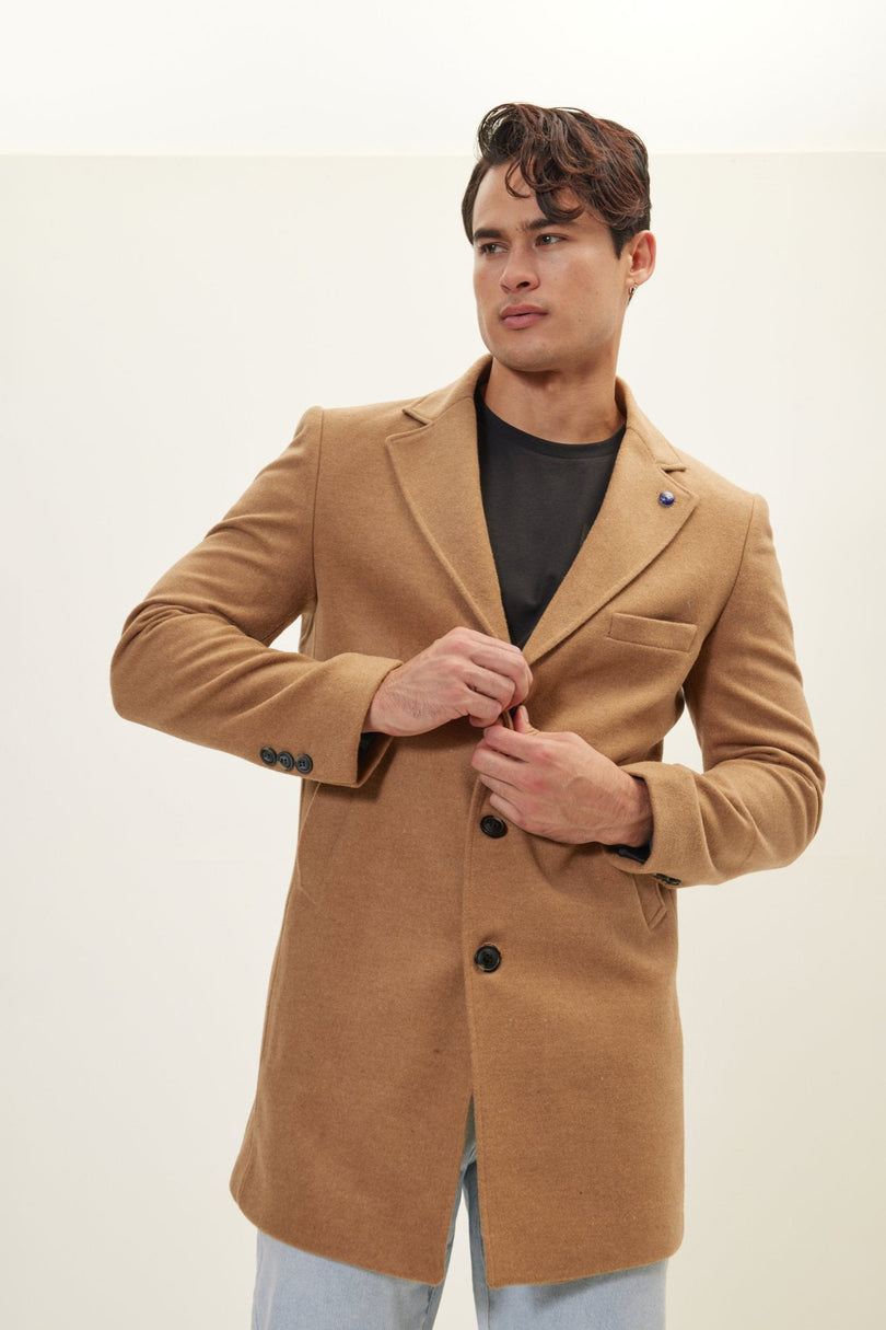 Men's Single-Breasted Wool Overcoat - Camel | Ron Tomson