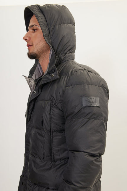Men's Oversized Hooded Padded Parka - Black | Ron Tomson