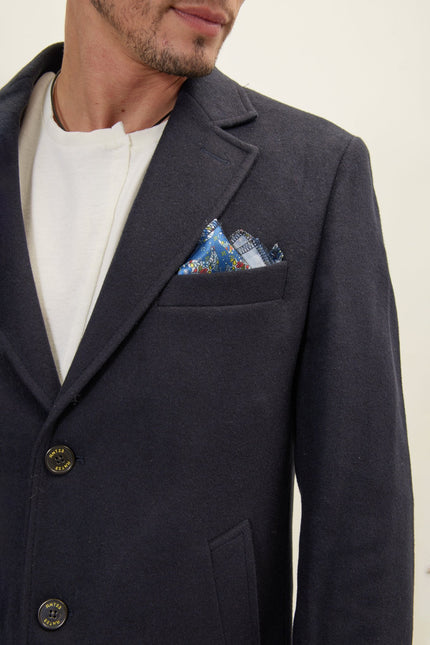 Men's Single-Breasted Wool Overcoat - Navy | Ron Tomson