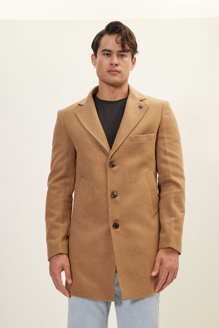 Men's Single-Breasted Wool Overcoat - Camel | Ron Tomson