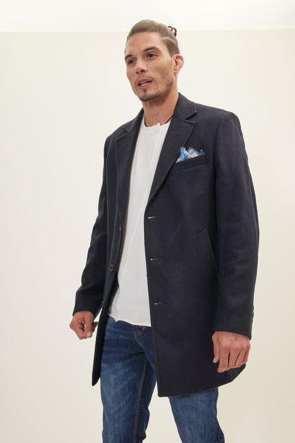 Men's Single-Breasted Wool Overcoat - Navy | Ron Tomson