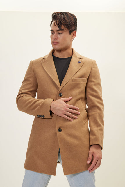 Men's Single-Breasted Wool Overcoat - Camel | Ron Tomson