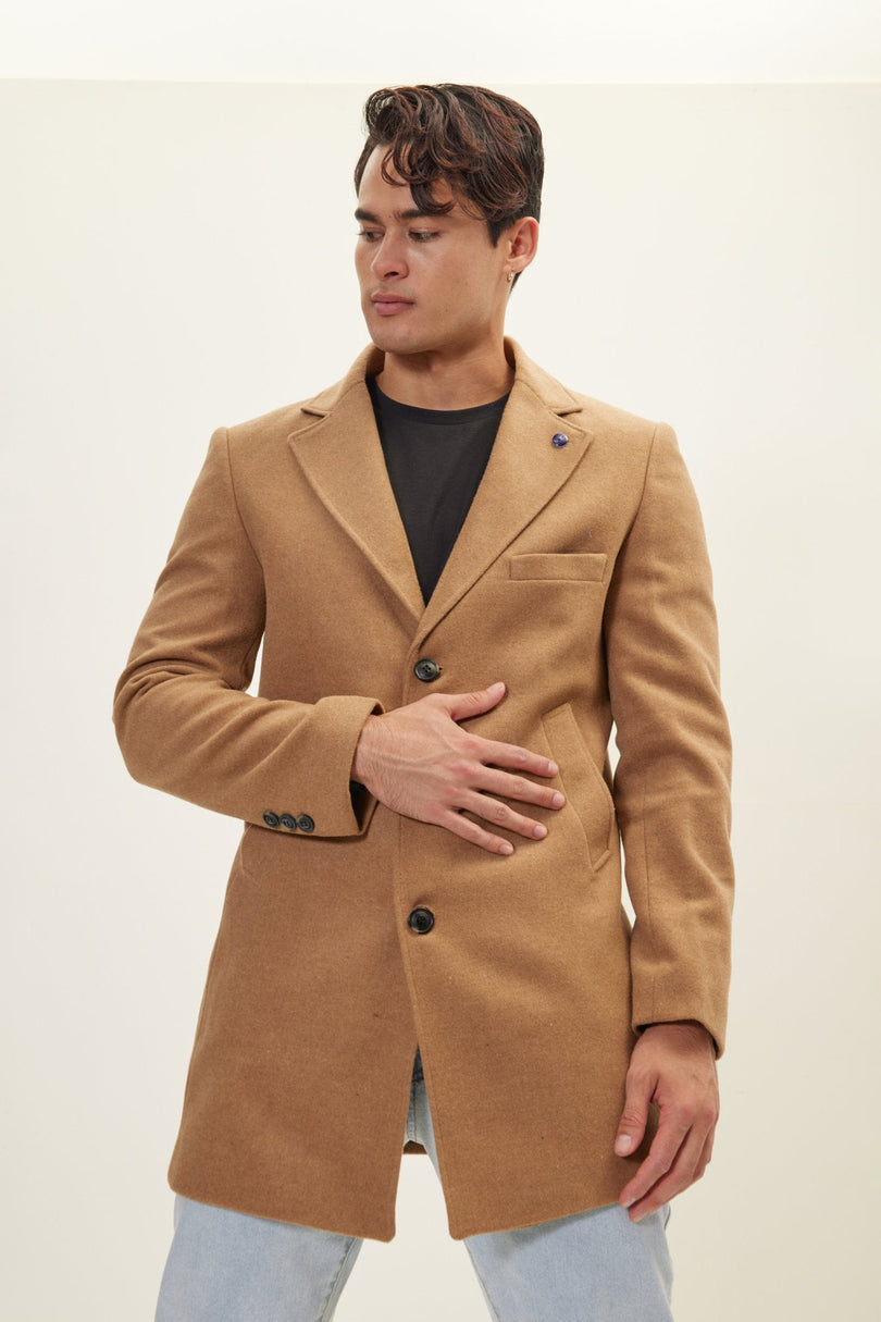 Men's Single-Breasted Wool Overcoat - Camel | Ron Tomson