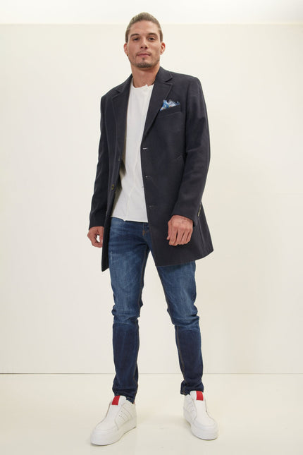 Men's Single-Breasted Wool Overcoat - Navy | Ron Tomson
