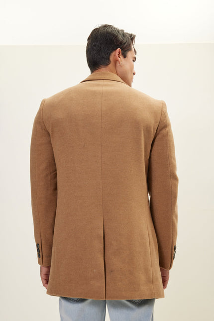 Men's Single-Breasted Wool Overcoat - Camel | Ron Tomson