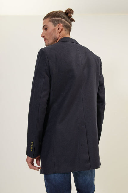 Men's Single-Breasted Wool Overcoat - Navy | Ron Tomson