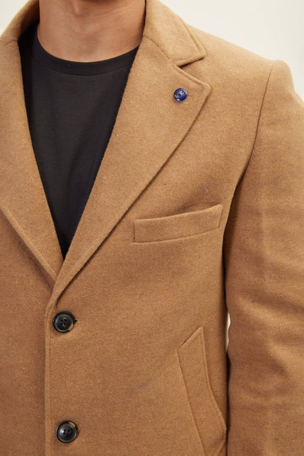 Men's Single-Breasted Wool Overcoat - Camel | Ron Tomson
