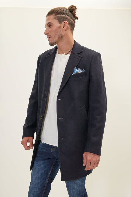 Men's Single-Breasted Wool Overcoat - Navy | Ron Tomson