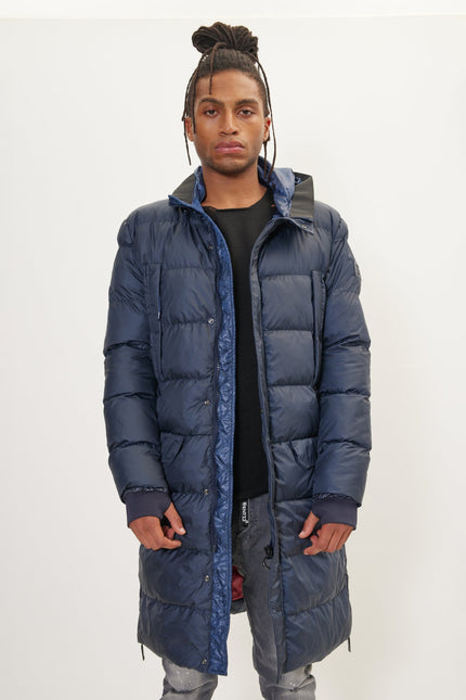 Men's Long Padded Parka - Navy | Ron Tomson