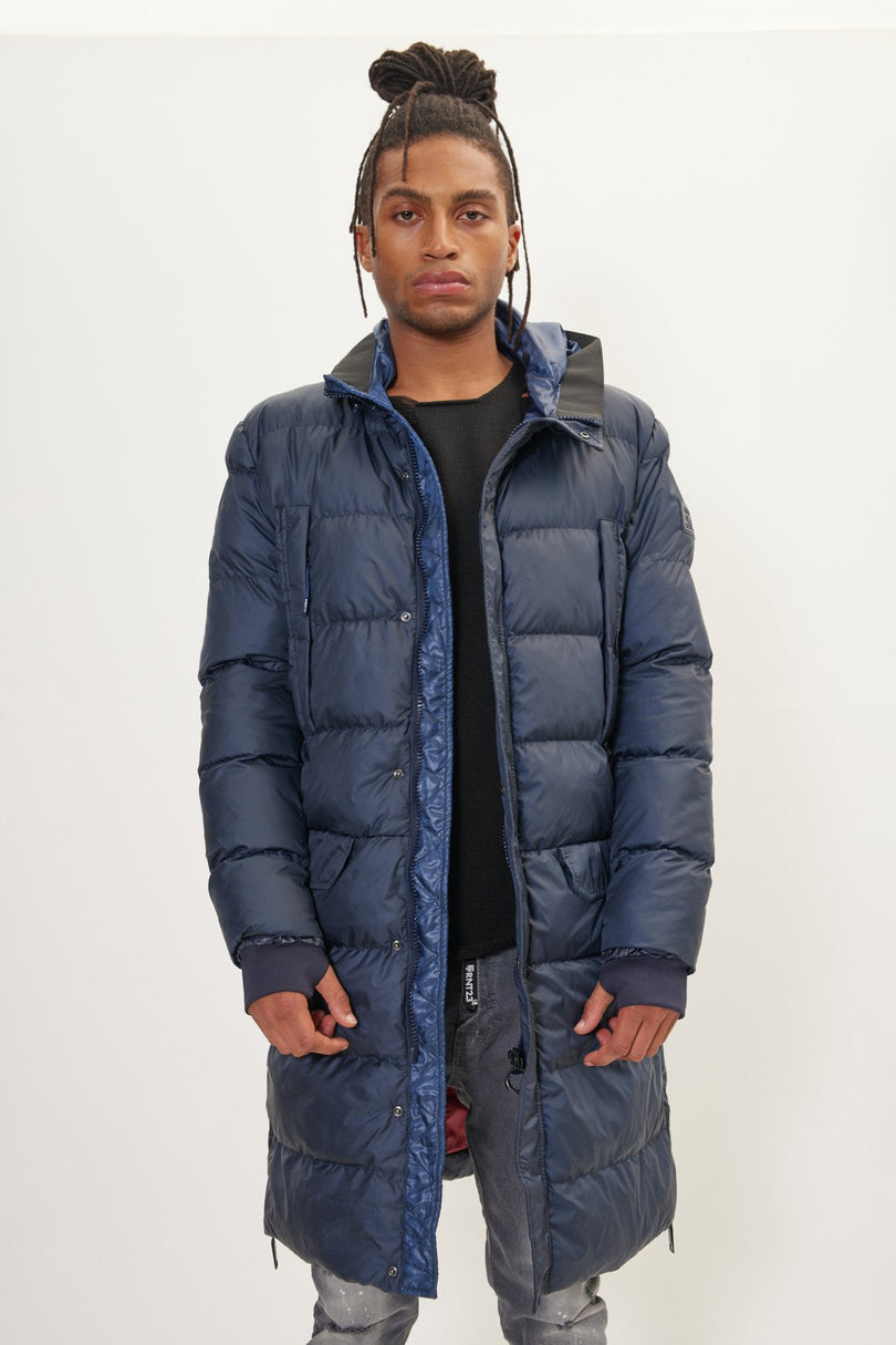 Men's Long Padded Parka - Navy | Ron Tomson