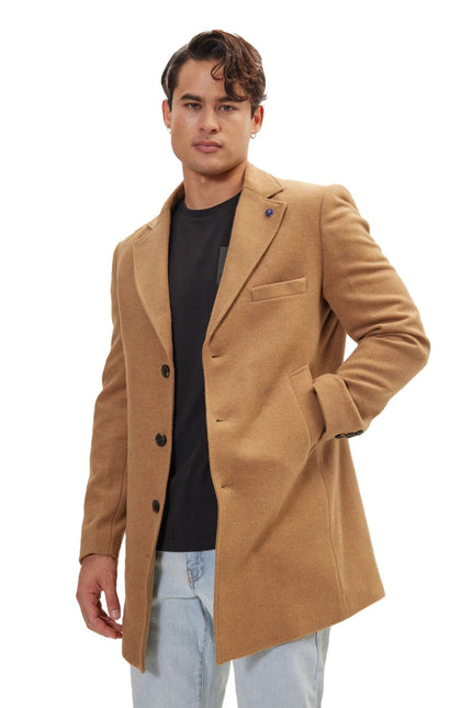 Men's Single-Breasted Wool Overcoat - Camel | Ron Tomson