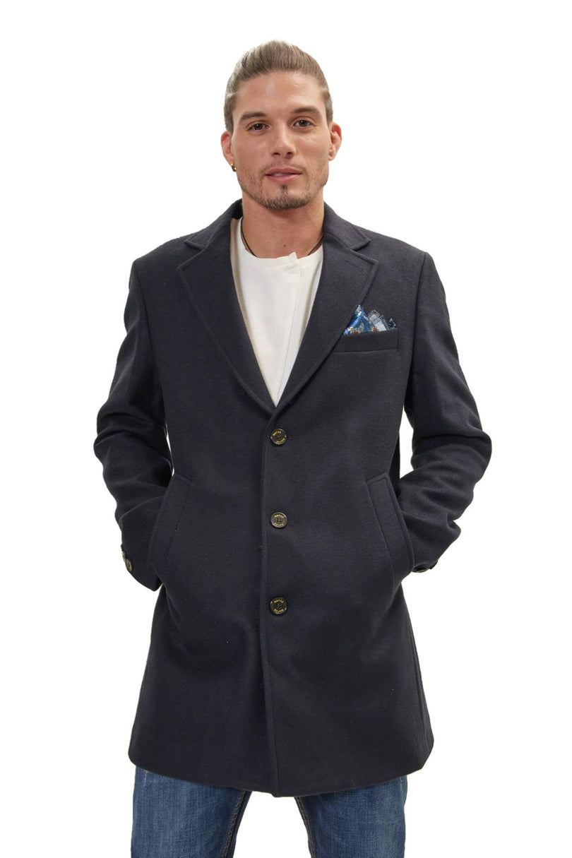 Men's Single-Breasted Wool Overcoat - Navy | Ron Tomson