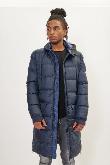 Men's Long Padded Parka - Navy | Ron Tomson