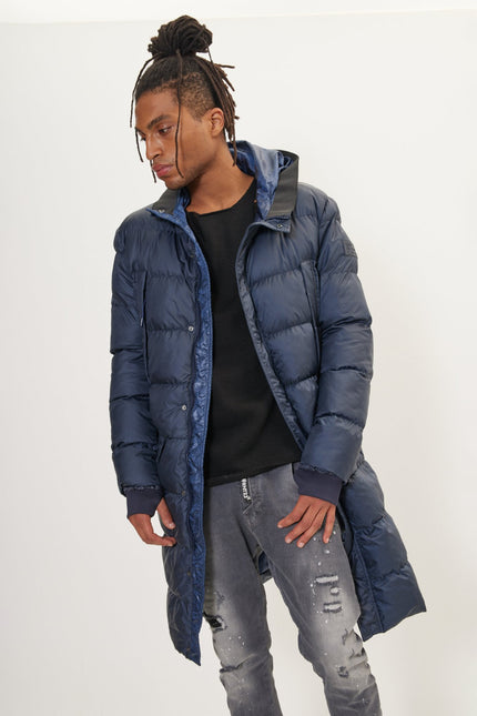 Men's Long Padded Parka - Navy | Ron Tomson