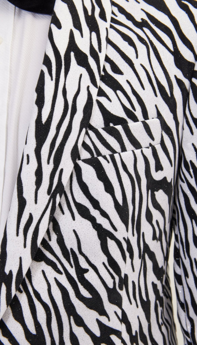 Zebra Velvet Tuxedo Jacket - White