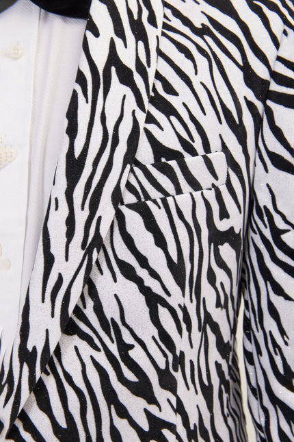 Men's Zebra Velvet Tuxedo Jacket - White | Ron Tomson