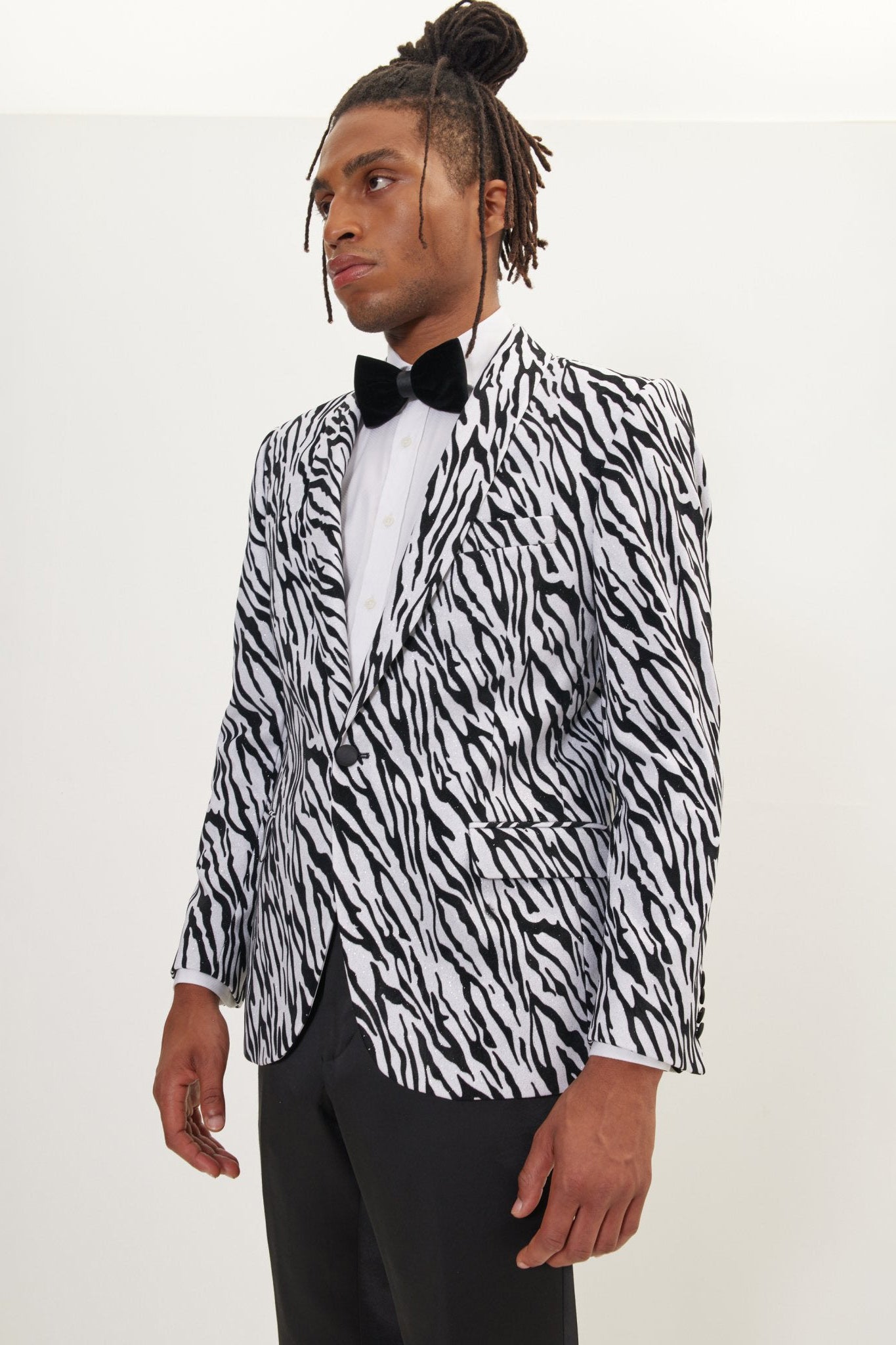 Men's Zebra Velvet Tuxedo Jacket - White | Ron Tomson