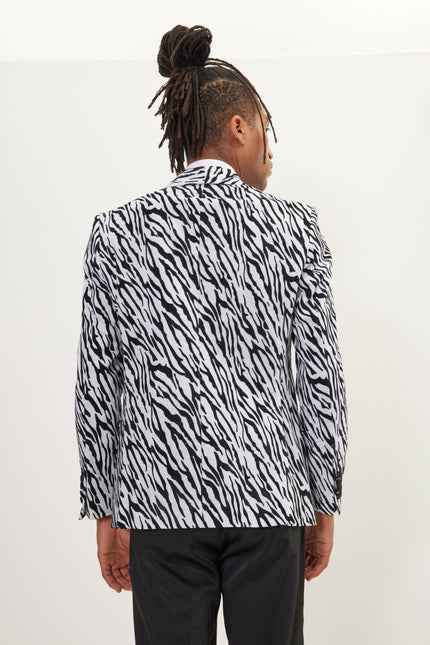 Men's Zebra Velvet Tuxedo Jacket - White | Ron Tomson
