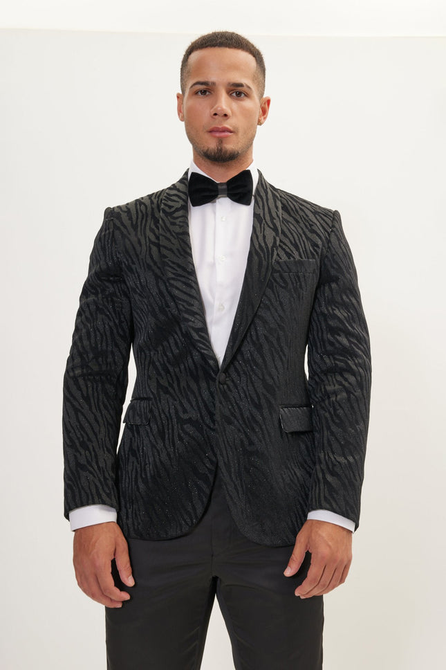 Men's Zebra Velvet Tuxedo Jacket - Jet Black | Ron Tomson
