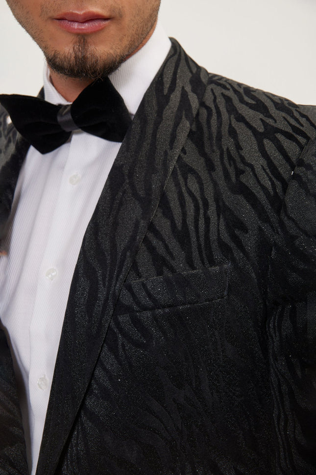 Men's Zebra Velvet Tuxedo Jacket - Jet Black | Ron Tomson