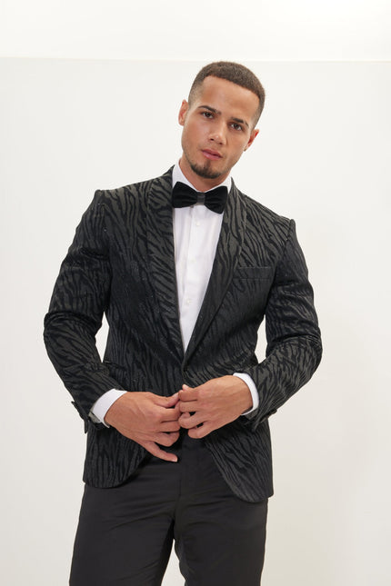Men's Zebra Velvet Tuxedo Jacket - Jet Black | Ron Tomson