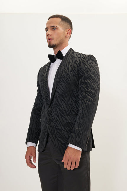 Men's Zebra Velvet Tuxedo Jacket - Jet Black | Ron Tomson