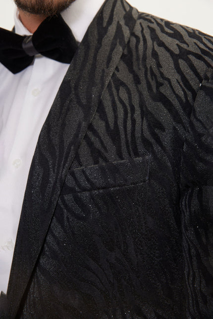 Men's Zebra Velvet Tuxedo Jacket - Jet Black | Ron Tomson