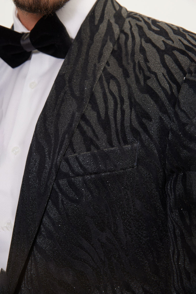 Men's Zebra Velvet Tuxedo Jacket - Jet Black | Ron Tomson