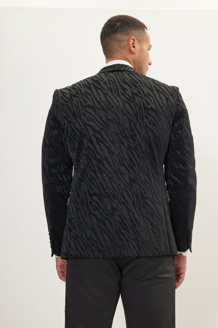 Men's Zebra Velvet Tuxedo Jacket - Jet Black | Ron Tomson