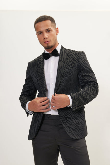 Men's Zebra Velvet Tuxedo Jacket - Jet Black | Ron Tomson