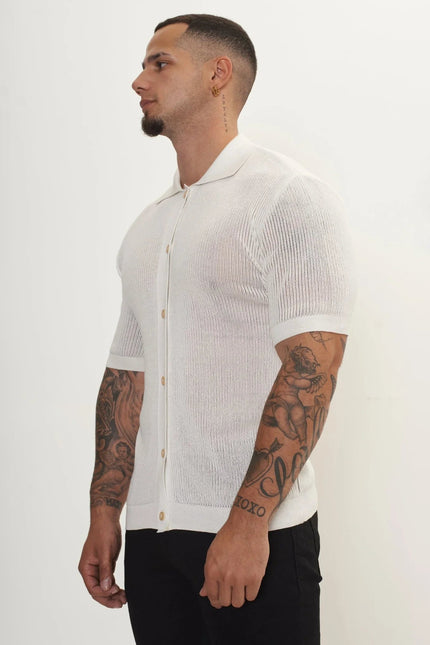 Men's Sheer Mesh Top - Off-White | Ron Tomson