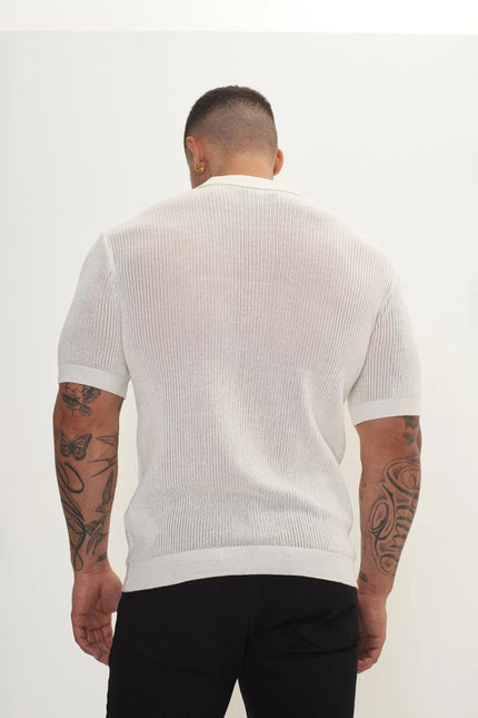 Men's Sheer Mesh Top - Off-White | Ron Tomson