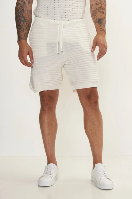 Men's Eyelet Short-Sleeve Knit Set - Off-White | Ron Tomson