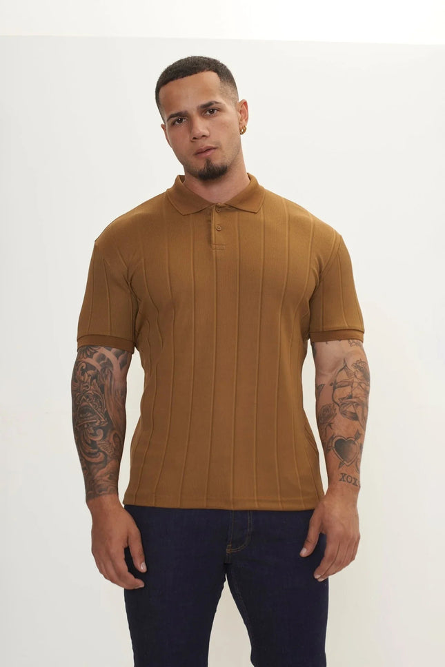 Men's Fine Ribbed Polo Shirt - Beige | Ron Tomson