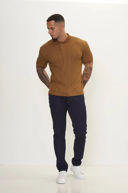 Men's Fine Ribbed Polo Shirt - Beige | Ron Tomson