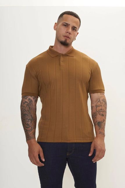 Men's Fine Ribbed Polo Shirt - Beige | Ron Tomson