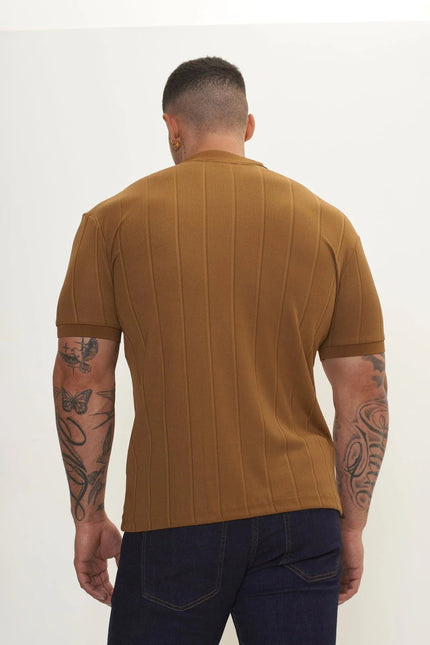 Men's Fine Ribbed Polo Shirt - Beige | Ron Tomson