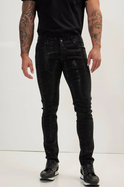Men's Crystal Embellished Jeans - Black | Ron Tomson