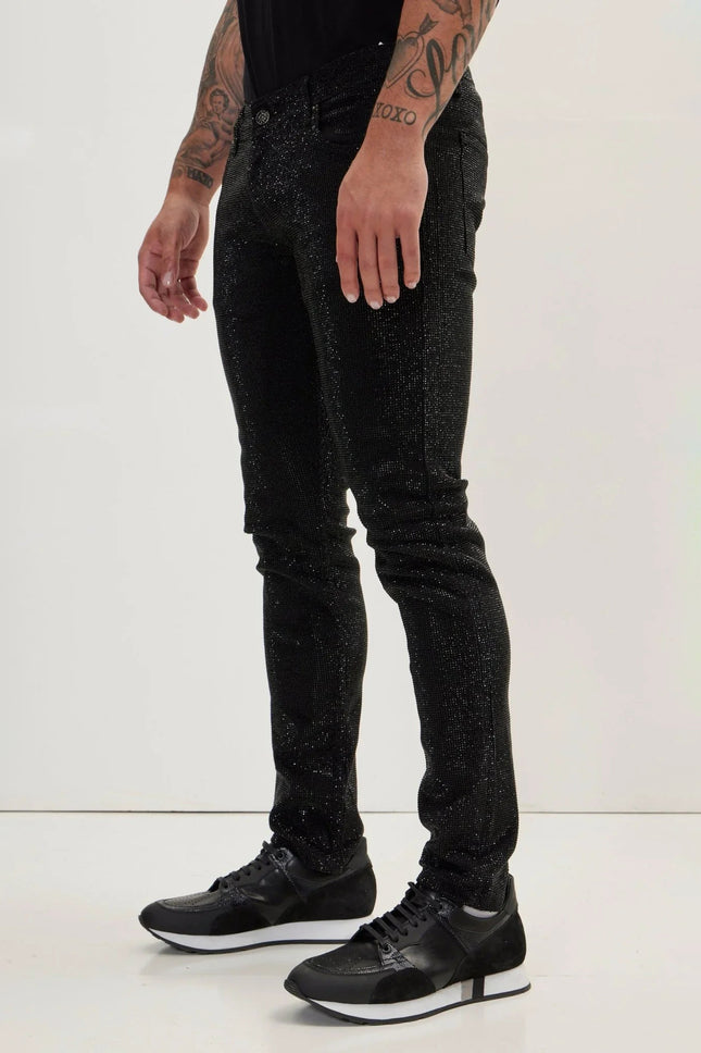 Men's Crystal Embellished Jeans - Black | Ron Tomson