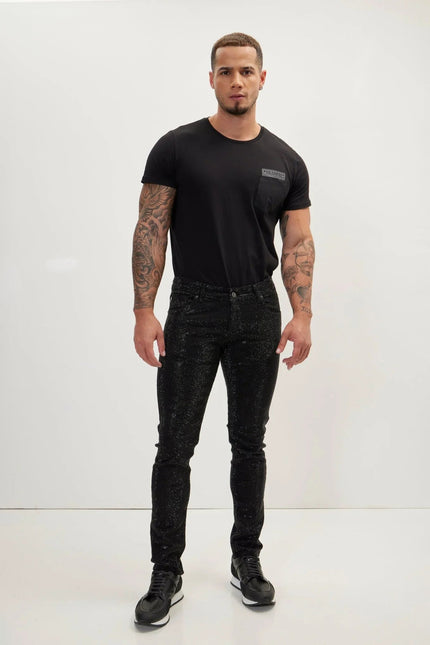 Men's Crystal Embellished Jeans - Black | Ron Tomson