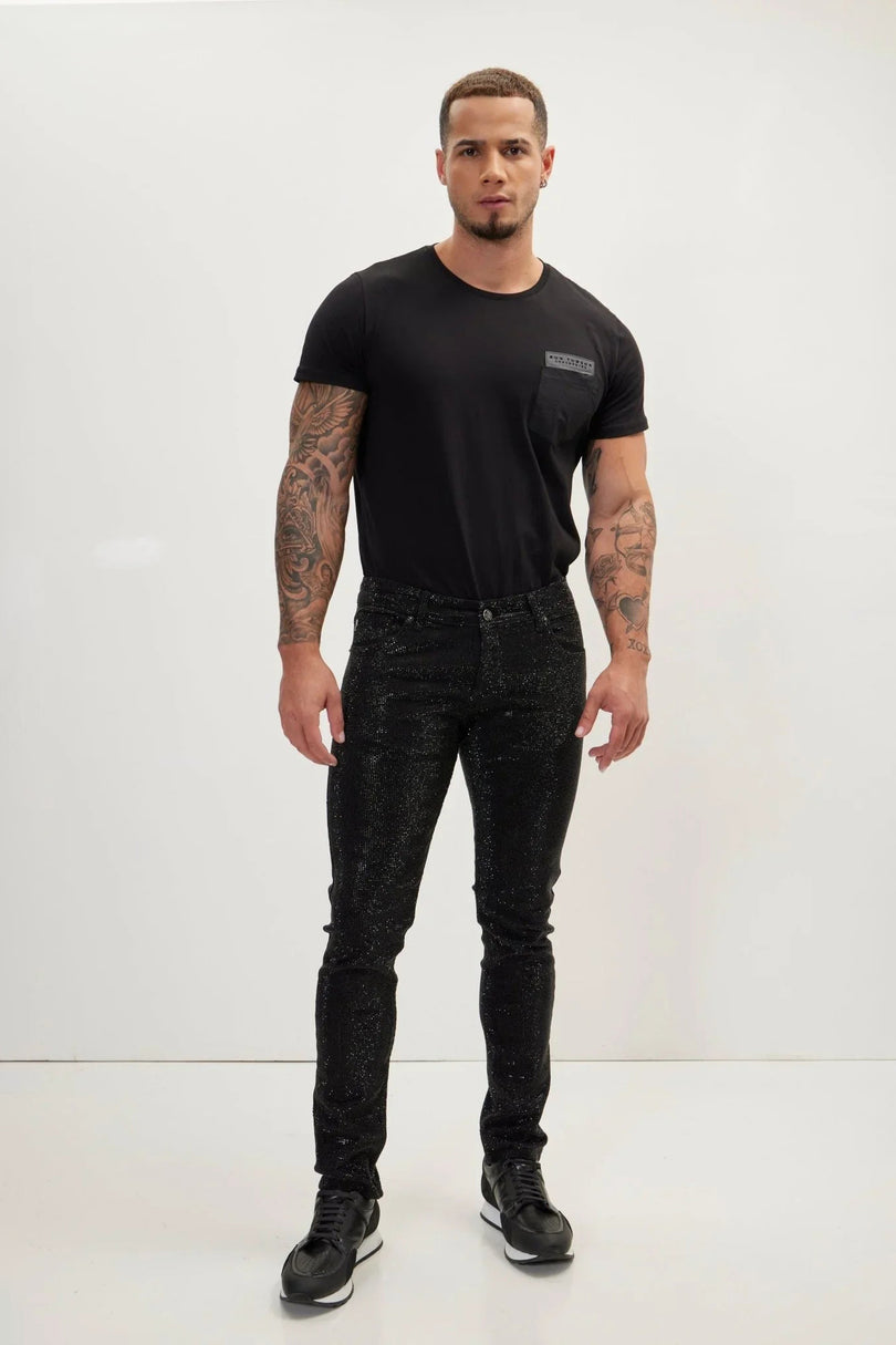 Men's Crystal Embellished Jeans - Black | Ron Tomson
