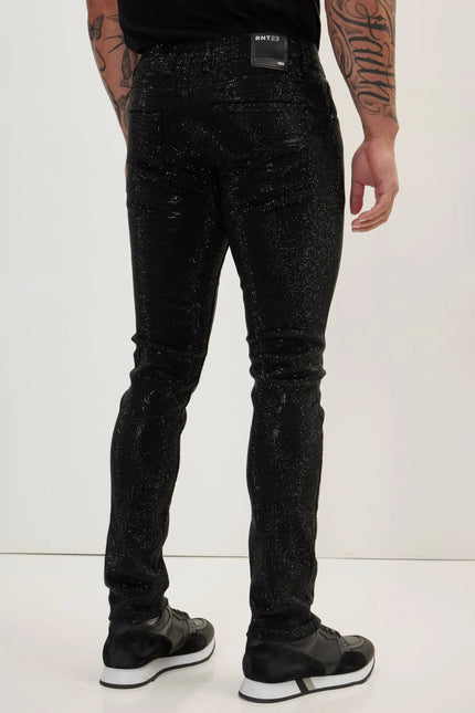 Men's Crystal Embellished Jeans - Black | Ron Tomson