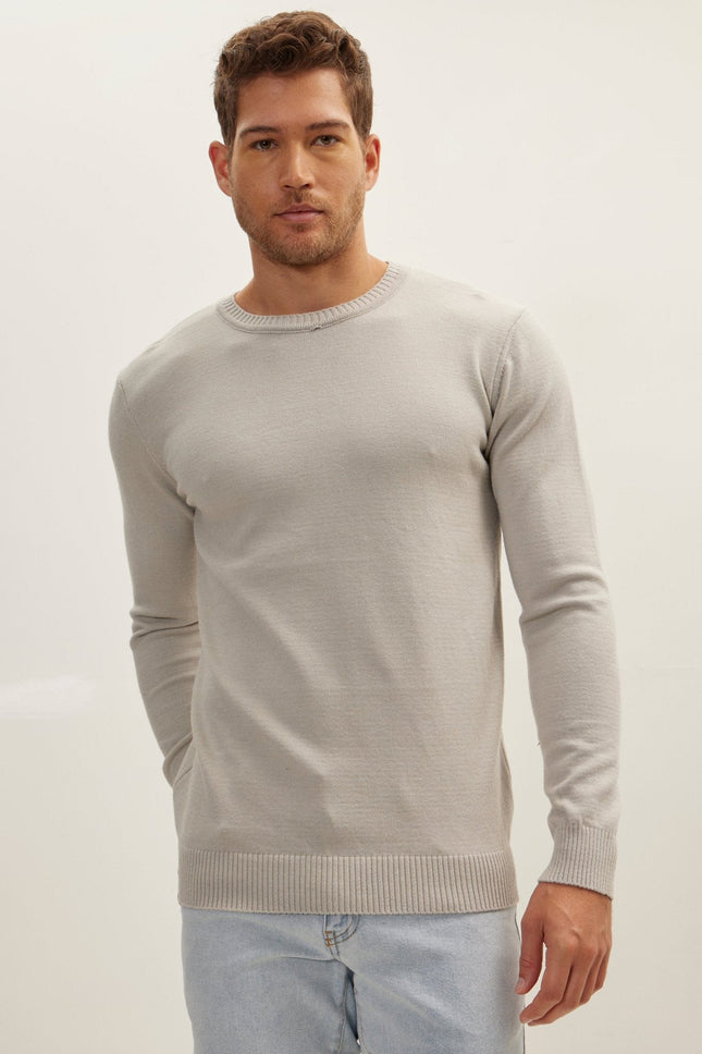 Men's Muscle Fit Viscose Sweater - Grey | Ron Tomson