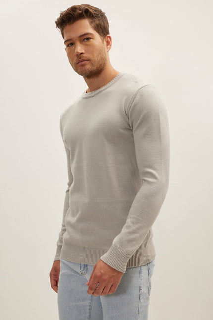 Men's Muscle Fit Viscose Sweater - Grey | Ron Tomson
