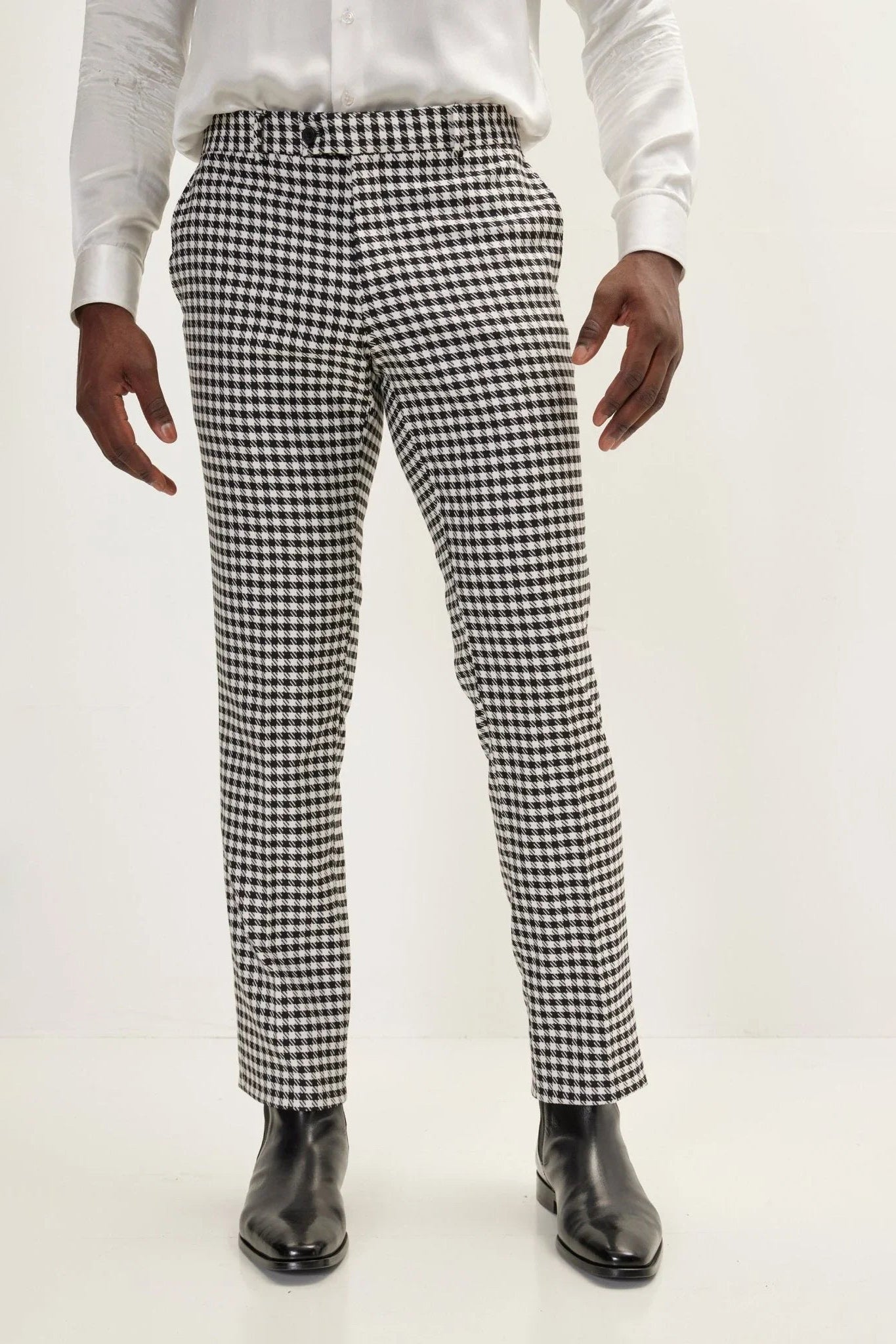 Men's Houndstooth Dress Pants - Black White | Ron Tomson