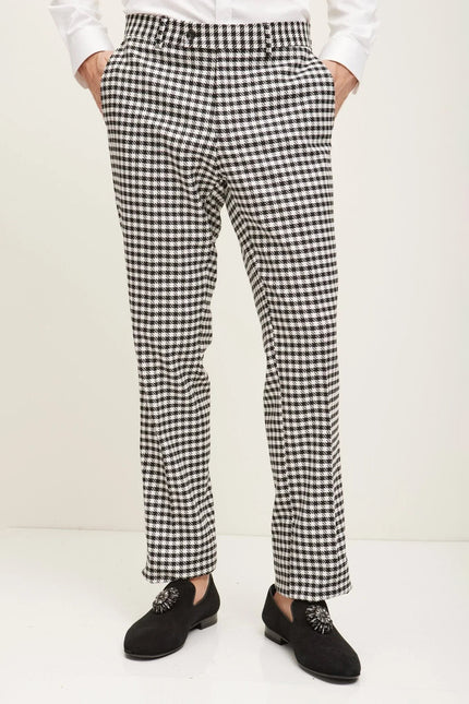 Men's Houndstooth Dress Pants - Black White | Ron Tomson