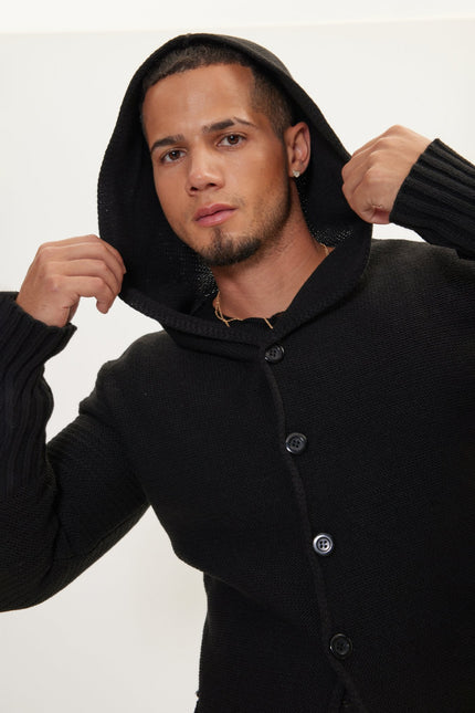 Men's Long Ribbed Cardigan - Black | Ron Tomson