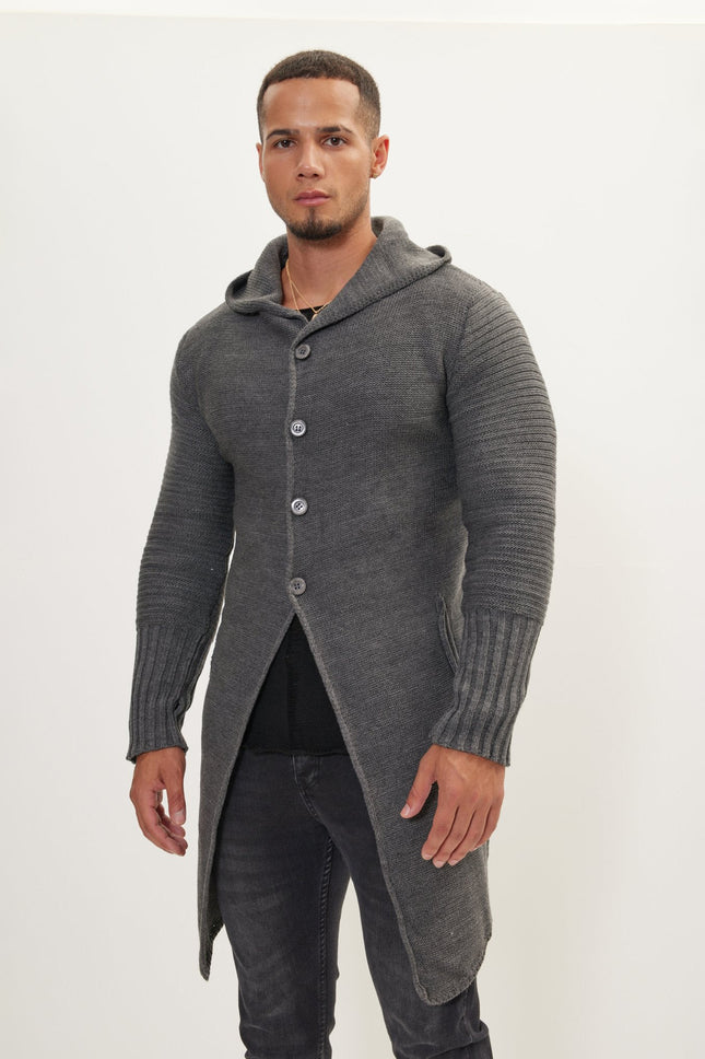 Men's Long Ribbed Cardigan - Anthracite | Ron Tomson